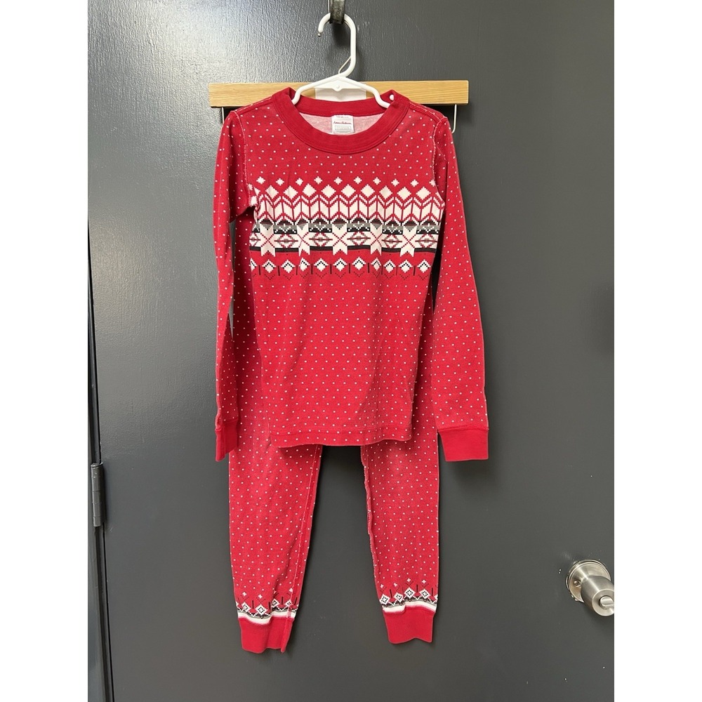 Hanna Andersson Sz 8 FAIRISLE RED Holiday Christmas pj pajamas longjohns